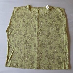 Aerie Womens XS T Shirt Green Floral Print Short Sleeve Casual Top distressed‎
